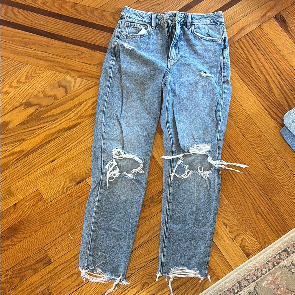 Garage Distressed Blue Ankle Jeans